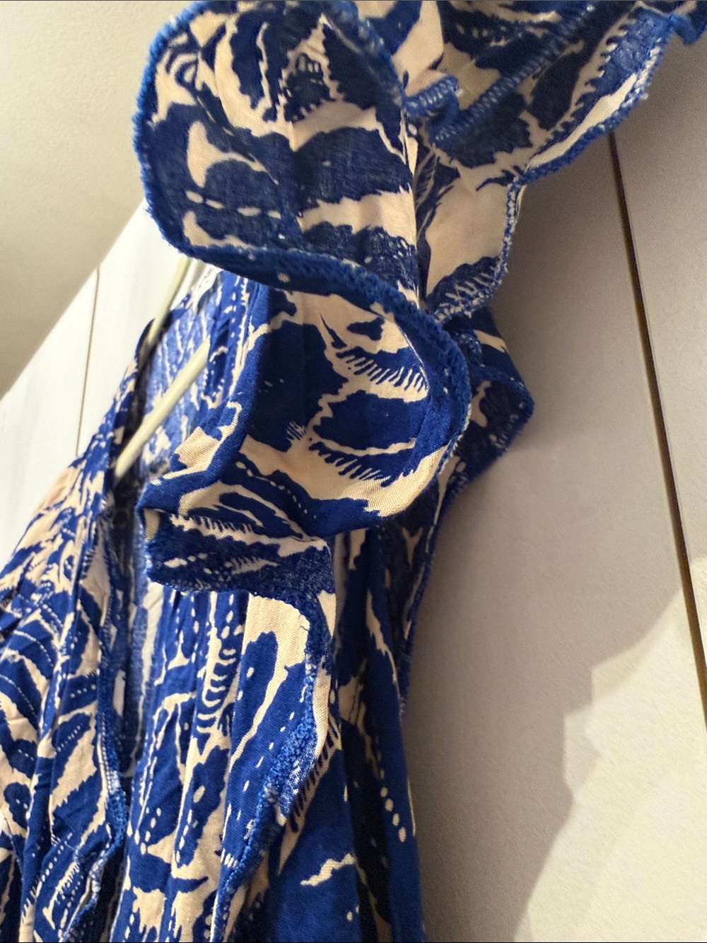 Blue and Cream Printed Wrap-Style Maxi Dress - Picture 4 of 5